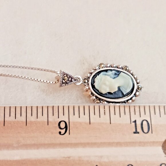 Cameo necklace black and white Sterling Silver (1149) - Picture 4 of 6